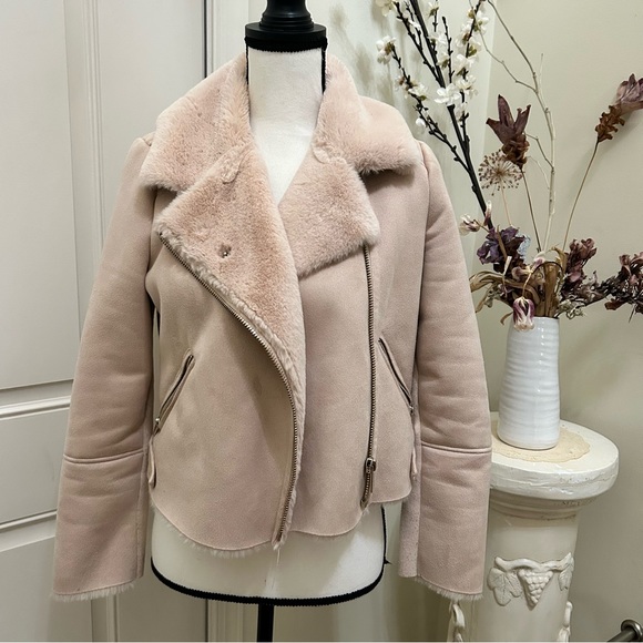 River Island Jackets & Blazers - River island fur suede jacket moto zipper pink